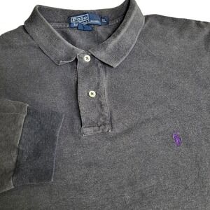 Polo Ralph Lauren Mens XL Long‎ Sleeve Polo Shirt Gray Purple Pony Logo Vintage